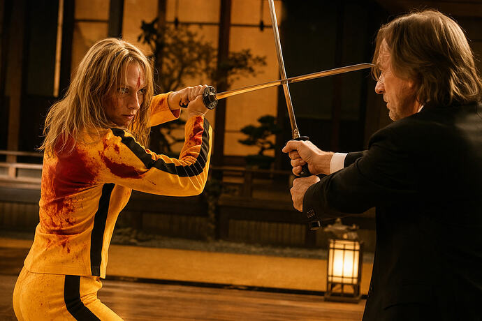 Samurai duel in a dim dojo